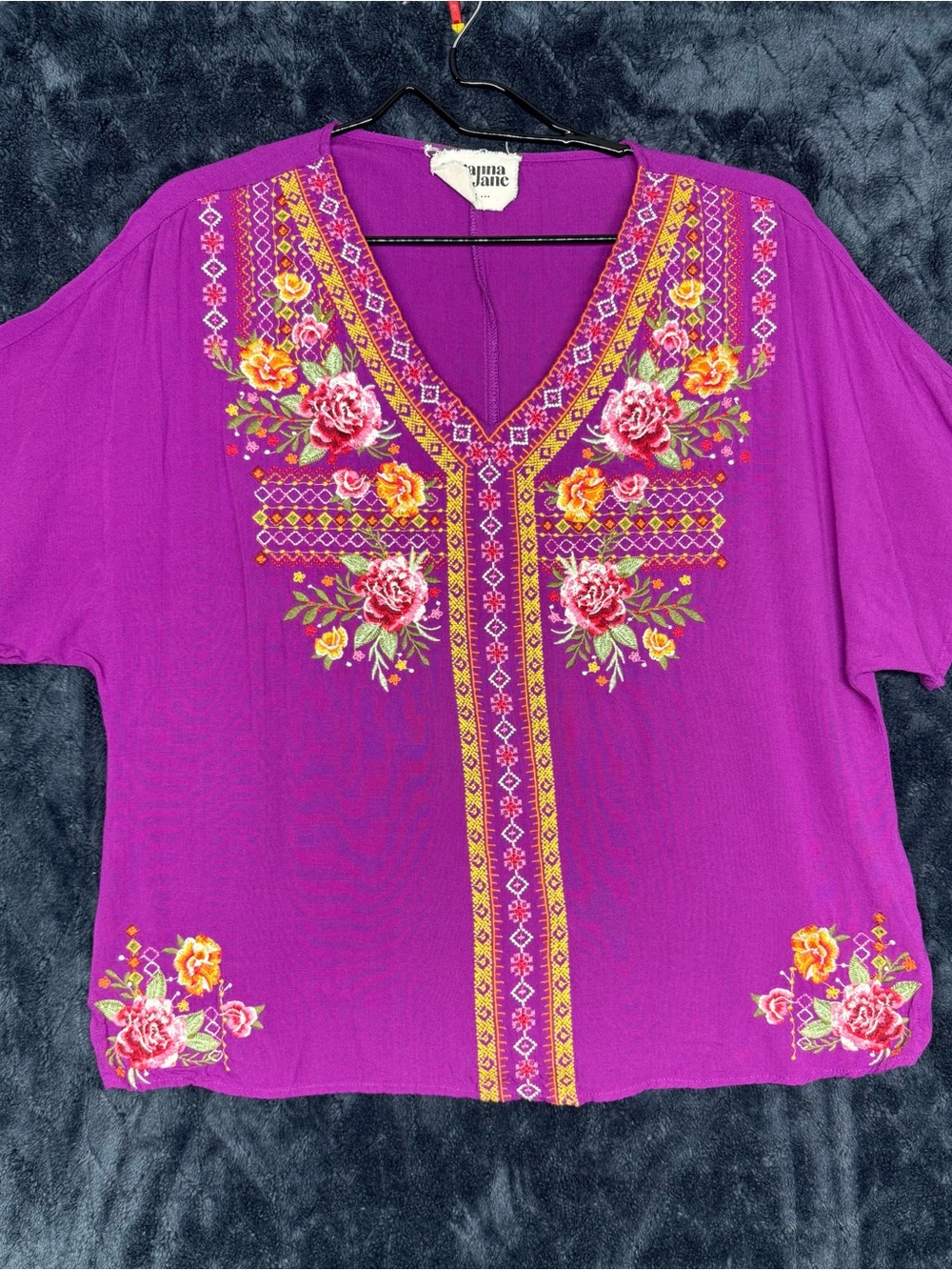 Savanna Jane Purple Embroidered Floral V-Neck Tunic